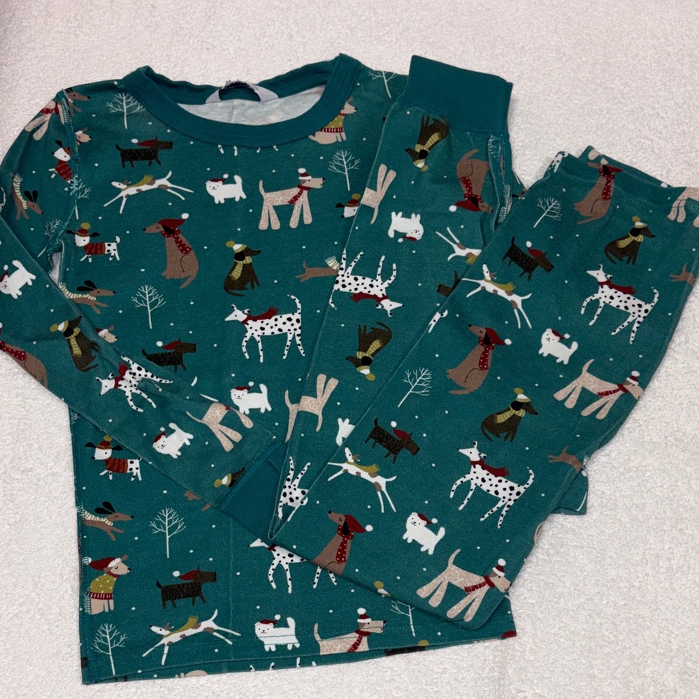 The Company Store Kids Teal Dog cat organic cotton Print Pajama Set boys 12